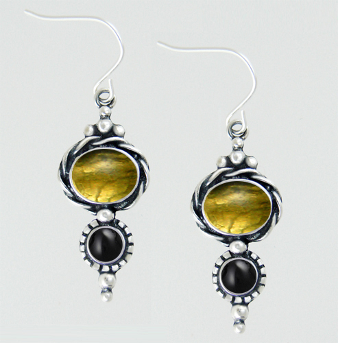 Sterling Silver Drop Dangle Earrings With Citrine And Black Onyx